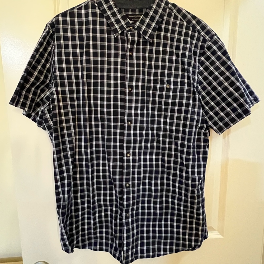 Banana Republic Navy and White Plaid Shirt